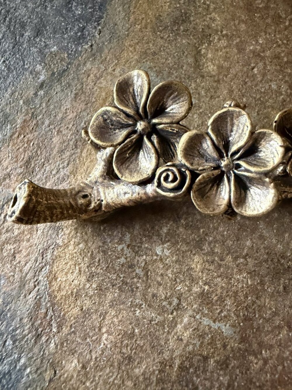 Bronze Plum Blossom Branch Brush / Pen Rest – Floral Desk Accessory